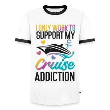 Cruise Ship Vacation I Only Work - Men's Ringer Shirt - white/black - Front - AI Model Female 172 light (172cm) & AI Model Male 178 dark (178cm)