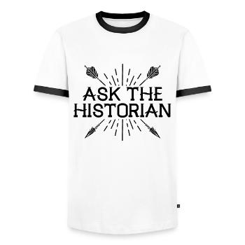 Ask The Historian Historical Researcher Historians - Men's Ringer Shirt - white/black - Front - AI Model Female 172 light (172cm) & AI Model Male 178 dark (178cm)