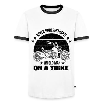 Trike Moto Triker Trikes Trike Rider Cadeaux - T-shirt contrasté Homme - blanc/noir - Devant - AI Model Female 172 light (172cm) & AI Model Male 178 dark (178cm)