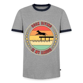 Dock Diving Is My Cardio - Men's Ringer Shirt - grey/navy  - Front - AI Model Female 172 light (172cm) & AI Model Male 178 light (178cm)