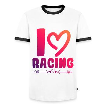 Ich liebe Rennen - Männer Kontrast-T-Shirt - Weiß/Schwarz - Vorne - AI Model Female 172 light (172cm) & AI Model Male 178 dark (178cm)