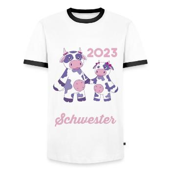 Schwester 2023 Kuh Werdende Schwester - Männer Kontrast-T-Shirt - Weiß/Schwarz - Vorne - AI Model Female 172 light (172cm) & AI Model Male 178 dark (178cm)