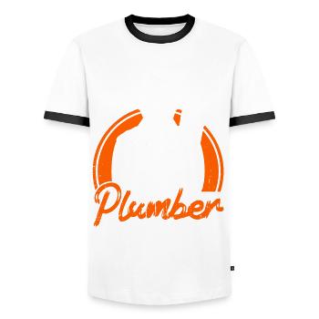 Robinetterie sanitaire commerciale Plombiers - T-shirt contrasté Homme - blanc/noir - Devant - AI Model Female 172 light (172cm) & AI Model Male 178 dark (178cm)