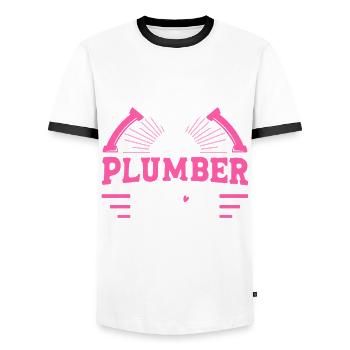 Plombier Plombiers Cadeaux - T-shirt contrasté Homme - blanc/noir - Devant - AI Model Female 172 light (172cm) & AI Model Male 178 dark (178cm)