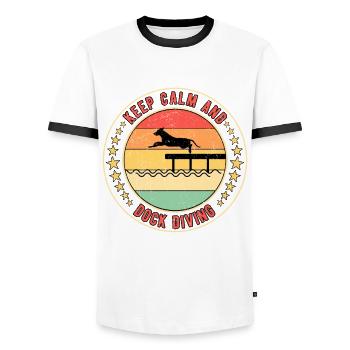 Keep Calm And Dock Diving - Männer Kontrast-T-Shirt - Weiß/Schwarz - Vorne - AI Model Female 172 light (172cm) & AI Model Male 178 dark (178cm)