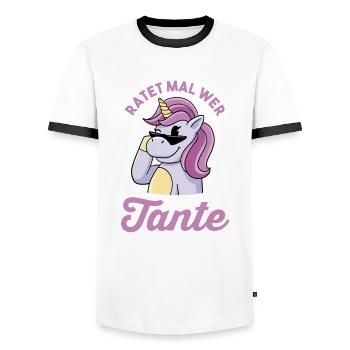 Tante 2023 Schwangerschaft Einhorn Werdende Tante - Männer Kontrast-T-Shirt - Weiß/Schwarz - Vorne - AI Model Female 172 light (172cm) & AI Model Male 178 dark (178cm)