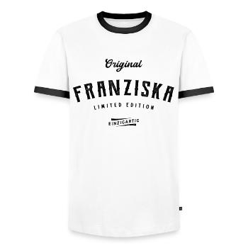 Franziska Limited Edition - Männer Kontrast-T-Shirt - Weiß/Schwarz - Vorne - AI Model Female 172 light (172cm) & AI Model Male 178 dark (178cm)