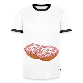 Hackfleisch Mettbrötchen - Männer Kontrast-T-Shirt - Weiß/Schwarz - Vorne - AI Model Female 172 light (172cm) & AI Model Male 178 dark (178cm)