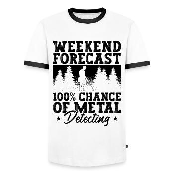 Weekend Forecast Metal Detecting Metal Detectorist - Men's Ringer Shirt - white/black - Front - AI Model Female 172 light (172cm) & AI Model Male 178 dark (178cm)
