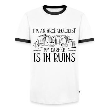 Je suis un archéologue archéologue de fouilles fossiles - T-shirt contrasté Homme - blanc/noir - Devant - AI Model Female 172 light (172cm) & AI Model Male 178 dark (178cm)