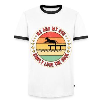 Dock Diving Don't Follow My dog - Männer Kontrast-T-Shirt - Weiß/Schwarz - Vorne - AI Model Female 172 light (172cm) & AI Model Male 178 dark (178cm)