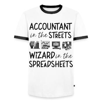 Accountant Bookkeeper Accounting - Men's Ringer Shirt - white/black - Front - AI Model Female 172 light (172cm) & AI Model Male 178 dark (178cm)