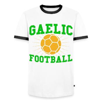 Gaelic football Irish team sport Gälisc - Men's Ringer Shirt - white/black - Front - AI Model Female 172 light (172cm) & AI Model Male 178 dark (178cm)