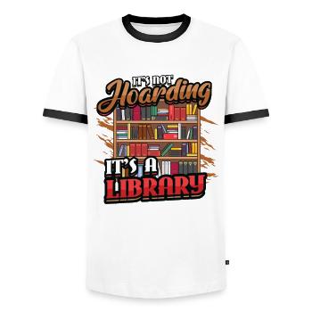 A library collector does not hoard. - Men's Ringer Shirt - white/black - Front - AI Model Female 172 light (172cm) & AI Model Male 178 dark (178cm)