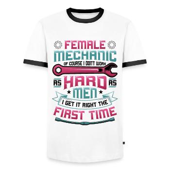 Mechanic - Men's Ringer Shirt - white/black - Front - AI Model Female 172 light (172cm) & AI Model Male 178 dark (178cm)
