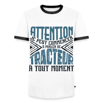 Avertissement, tracteur à tout moment. - T-shirt contrasté Homme - blanc/noir - Devant - AI Model Female 172 light (172cm) & AI Model Male 178 dark (178cm)