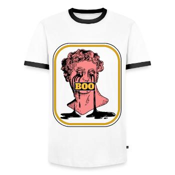 Helloween Antike Büste BOO - Männer Kontrast-T-Shirt - Weiß/Schwarz - Vorne - AI Model Female 172 light (172cm) & AI Model Male 178 dark (178cm)