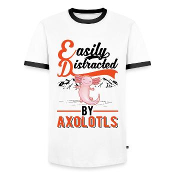Easily distracted by Axolotls Schwanzlurch - Men's Ringer Shirt - white/black - Front - AI Model Female 172 light (172cm) & AI Model Male 178 dark (178cm)