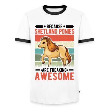 Parce que les poneys Shetland sont géniaux - T-shirt contrasté Homme - blanc/noir - Devant - AI Model Female 172 light (172cm) & AI Model Male 178 dark (178cm)