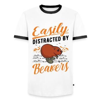 Facilement distrait par Beavers Biber - T-shirt contrasté Homme - blanc/noir - Devant - AI Model Female 172 light (172cm) & AI Model Male 178 dark (178cm)