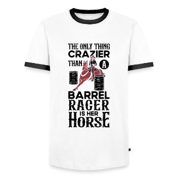 Barrel Racing Rodeo Reitpferd Barrel Racer - Männer Kontrast-T-Shirt - Weiß/Schwarz - Vorne - AI Model Female 172 light (172cm) & AI Model Male 178 dark (178cm)
