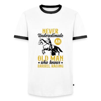 Old Man Barrel Racing Rodeo Reiterpferd - Männer Kontrast-T-Shirt - Weiß/Schwarz - Vorne - AI Model Female 172 light (172cm) & AI Model Male 178 dark (178cm)
