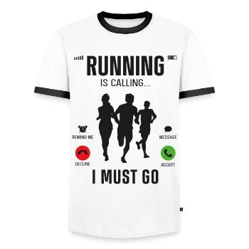 Running Runner Half Marathon Phone - Men's Ringer Shirt - white/black - Front - AI Model Female 172 light (172cm) & AI Model Male 178 dark (178cm)