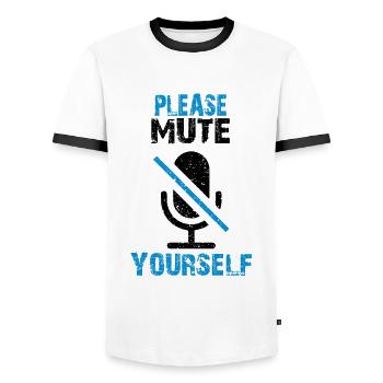 Un enseignant demande le silence en classe et en classe - T-shirt contrasté Homme - blanc/noir - Devant - AI Model Female 172 light (172cm) & AI Model Male 178 dark (178cm)
