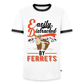 Facilement distrait par les furets Frettchen - T-shirt contrasté Homme - blanc/noir - Devant - AI Model Female 172 light (172cm) & AI Model Male 178 dark (178cm)
