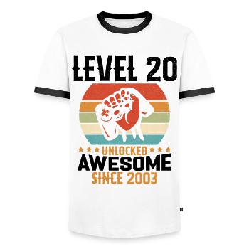 Level 20 Jahre Gaming-Geburtstagsgeschenk freischalten - Männer Kontrast-T-Shirt - Weiß/Schwarz - Vorne - AI Model Female 172 light (172cm) & AI Model Male 178 dark (178cm)