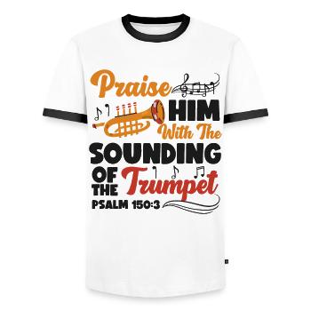Trumpet Player Praise Him With The - Men's Ringer Shirt - white/black - Front - AI Model Female 172 light (172cm) & AI Model Male 178 dark (178cm)
