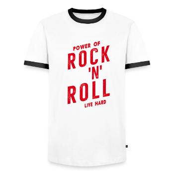 Power of Rock 'N' Roll Live Hard - Männer Kontrast-T-Shirt - Weiß/Schwarz - Vorne - AI Model Female 172 light (172cm) & AI Model Male 178 dark (178cm)