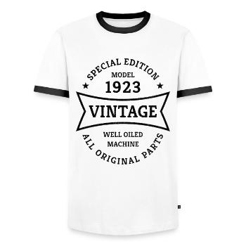 Vintage 100th birthday born in 1923 Gift idea - Men's Ringer Shirt - white/black - Front - AI Model Female 172 light (172cm) & AI Model Male 178 dark (178cm)