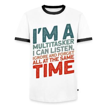 Black Humor Irony Sarcasm Gift - Men's Ringer Shirt - white/black - Front - AI Model Female 172 light (172cm) & AI Model Male 178 dark (178cm)