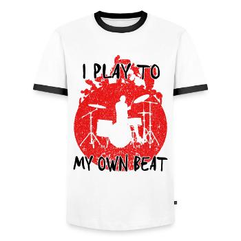 I Play To My Own Beat Drumset Drummer Gift Idea - Men's Ringer Shirt - white/black - Front - AI Model Female 172 light (172cm) & AI Model Male 178 dark (178cm)