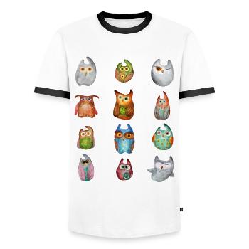 Hibou Aigle Hibou Animal Forêt Animal Petit Hibou Barno Chouette Fun - T-shirt contrasté Homme - blanc/noir - Devant - AI Model Female 172 light (172cm) & AI Model Male 178 dark (178cm)