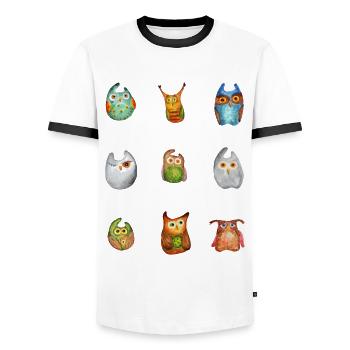 Hibou Aigle Hibou Animal Forêt Animal Petit Hibou Barno Chouette Fun - T-shirt contrasté Homme - blanc/noir - Devant - AI Model Female 172 light (172cm) & AI Model Male 178 dark (178cm)