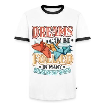 Les rêves peuvent être pliés de différentes manières - T-shirt contrasté Homme - blanc/noir - Devant - AI Model Female 172 light (172cm) & AI Model Male 178 dark (178cm)