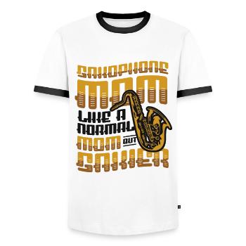 Saxophone Mom,Like A Normal Mom, But Saxier Band. - Männer Kontrast-T-Shirt - Weiß/Schwarz - Vorne - AI Model Female 172 light (172cm) & AI Model Male 178 dark (178cm)
