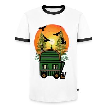 Bauwagen Naturfreund Freak Öko Haus Hütte wohnen - T-shirt contrasté Homme - blanc/noir - Devant - AI Model Female 172 light (172cm) & AI Model Male 178 dark (178cm)