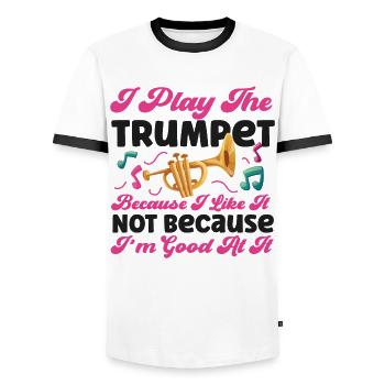 Trumpet Player I Play The Trumpet - Men's Ringer Shirt - white/black - Front - AI Model Female 172 light (172cm) & AI Model Male 178 dark (178cm)