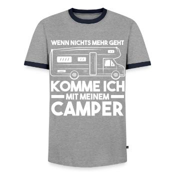 Wohnmobil Wohnwagen Caravan Camping Camper - Männer Kontrast-T-Shirt - Grau/Navy  - Vorne - AI Model Female 172 light (172cm) & AI Model Male 178 light (178cm)
