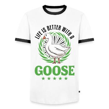 La vie est meilleure avec une oie reproductrice d’oies - T-shirt contrasté Homme - blanc/noir - Devant - AI Model Female 172 light (172cm) & AI Model Male 178 dark (178cm)