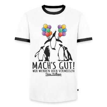 Jobwechsel Abschied Kollege Abschiedsgeschenk - Männer Kontrast-T-Shirt - Weiß/Schwarz - Vorne - AI Model Female 172 light (172cm) & AI Model Male 178 dark (178cm)