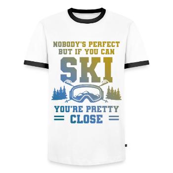 Personne n’est parfait en ski - T-shirt contrasté Homme - blanc/noir - Devant - AI Model Female 172 light (172cm) & AI Model Male 178 dark (178cm)