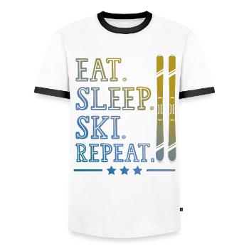 eat sleep skiing repeat - Men's Ringer Shirt - white/black - Front - AI Model Female 172 light (172cm) & AI Model Male 178 dark (178cm)