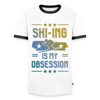 Ski Skiing - Men's Ringer Shirt - white/black - Front - AI Model Female 172 light (172cm) & AI Model Male 178 dark (178cm)
