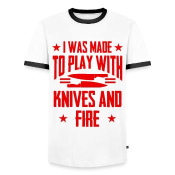 Knives and fire cook - Men's Ringer Shirt - white/black - Front - AI Model Female 172 light (172cm) & AI Model Male 178 dark (178cm)