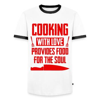 kochen mit liebe - Männer Kontrast-T-Shirt - Weiß/Schwarz - Vorne - AI Model Female 172 light (172cm) & AI Model Male 178 dark (178cm)