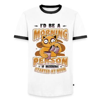 Spätaufsteher, Morgenmuffel, Eule, Langschläfer. - Männer Kontrast-T-Shirt - Weiß/Schwarz - Vorne - AI Model Female 172 light (172cm) & AI Model Male 178 dark (178cm)